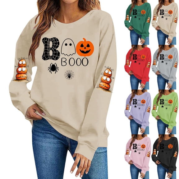 Jsaierl Halloween Sweatshirts for Women Funny Graphic Pullovers Vintage Classic Crewneck Long Sleeve Sweater Tops Halloween Costumes, Sizes S-2XL