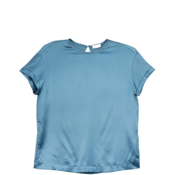 Brunello Cucinelli Women's Ocean Blue Short Sleeve Silk Blouse - M