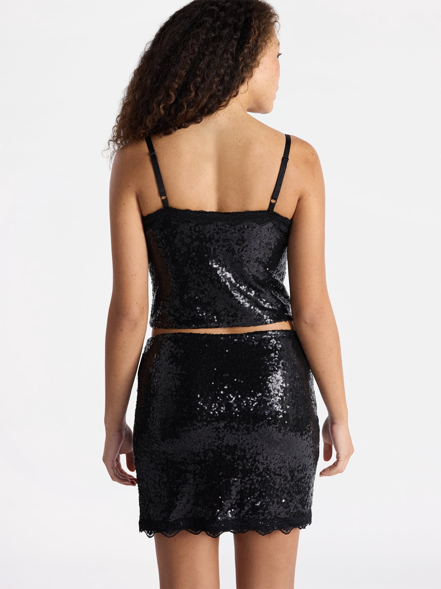 No Boundaries Sequin Mesh Tank Top and Mini Skirt Set, 2-Piece, Women's