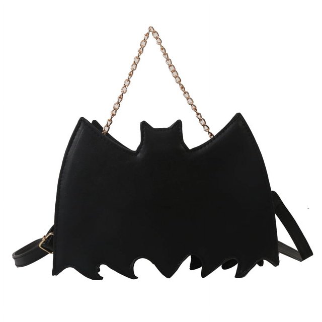 Bolso de mano para mujer con forma de ala de murciélago bolso de hombro con cadena bolso cruzado con cremallera negro