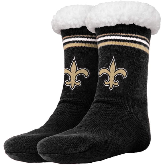 FOCO NFL Licensed New Orleans Saints Solid Stripe Footy Slipper Non-Skid Bottom