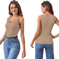 thumbnail image 3 of Camiseta Sin Mangas de Punto Acanalado Informal con Cuello Cuadrado de Verano para Mujer, Color Caqui, Talla XL, 3 of 6