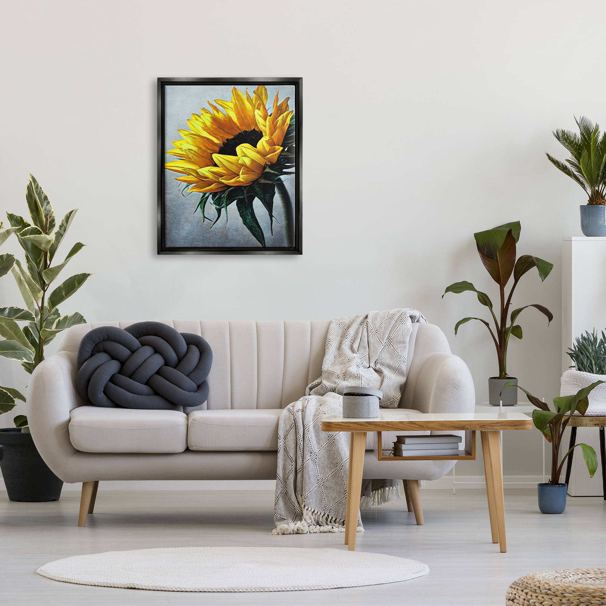 Stupell Yellow Sunflower Blossom Close Up Botanical & Floral Painting Black Floater Framed Art Print Wall Art