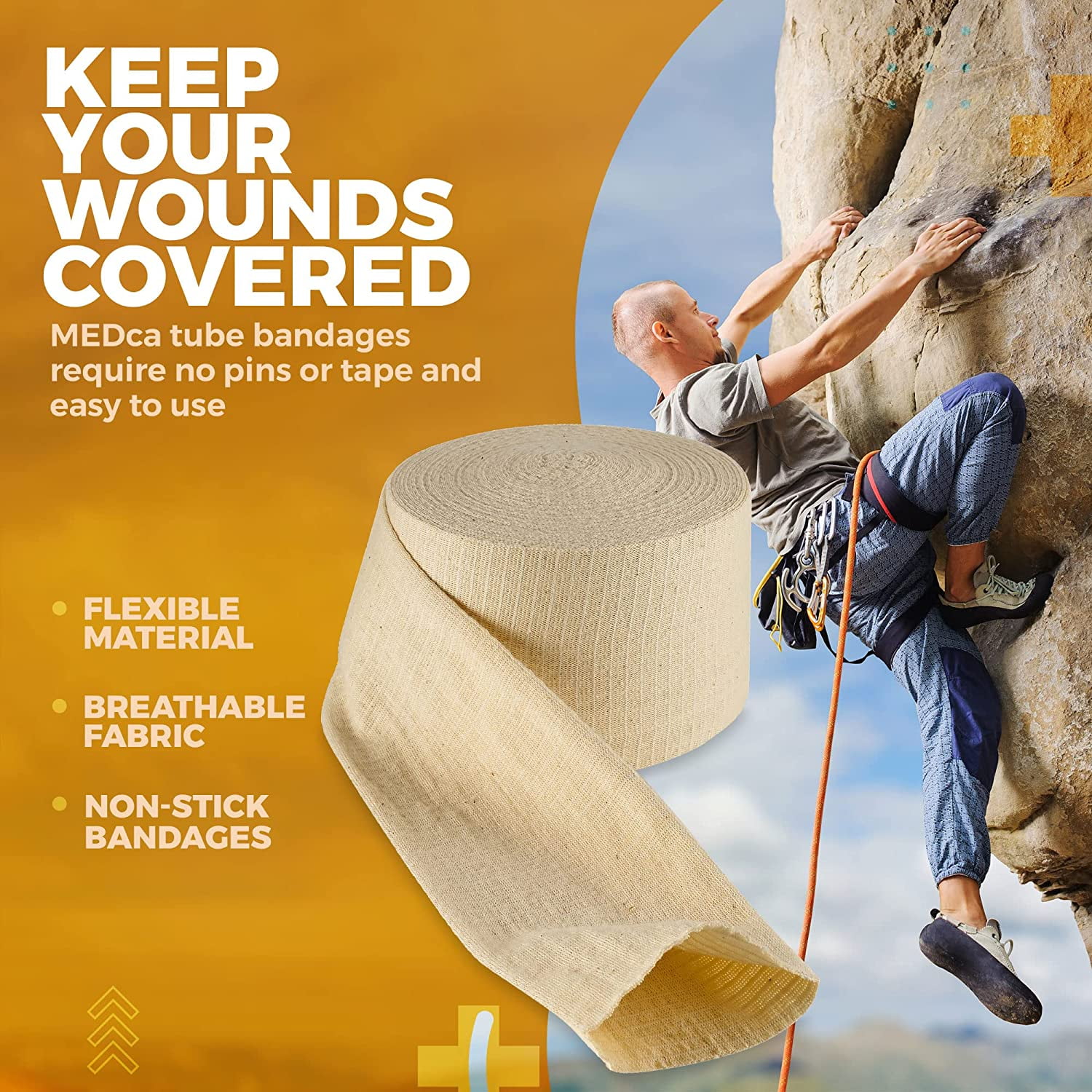 MEDca Elastic Tubular Support Sleeves, Unisex Compression Bandage, Size E, 10m, Natural