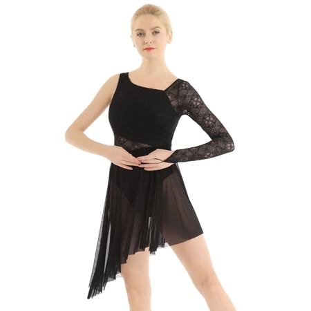 Eandarui Womens Lyrical Ballet Dance Dress Modern Contemporary Costume High Low Skirt Leotard Black XL
