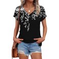 thumbnail image 2 of JSheng Women Summer Tops Clearance Fashion Printed V-neck Short-sleeved T-shirt Loose Casual Short Sleeve Top Black L, 2 of 5