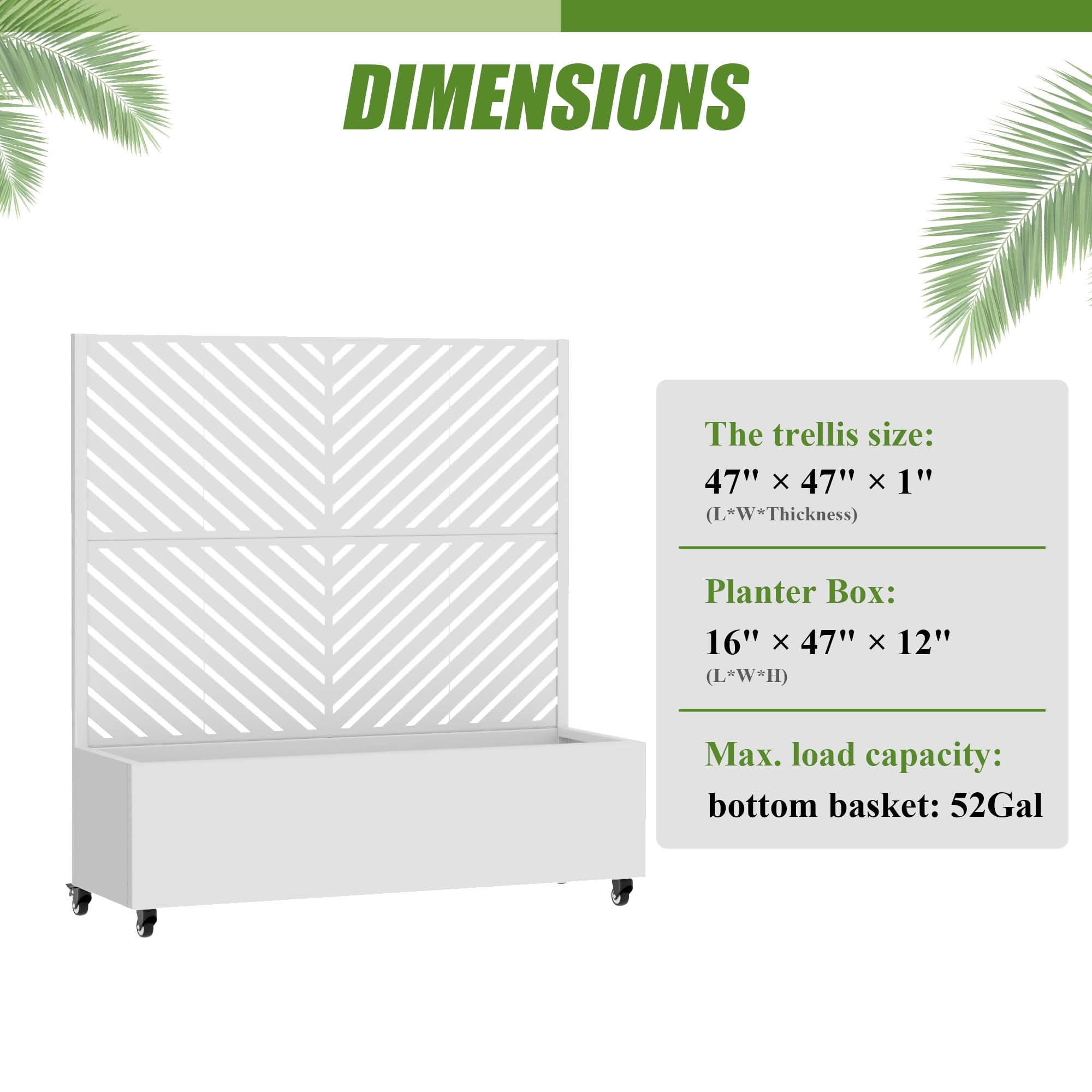 MAYEERTY 47X47" Metal Outdoor White Privacy Screen with Planter Box for Backyard & Garden, 2 Piece Set