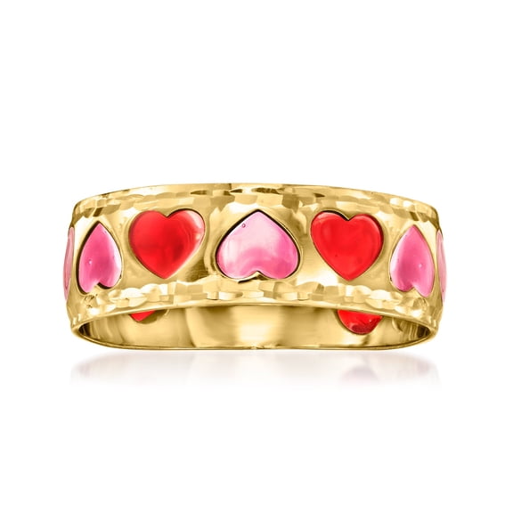 Ross-Simons Italian Pink and Red Enamel Heart Ring in 14kt Yellow Gold, Women's, Adult