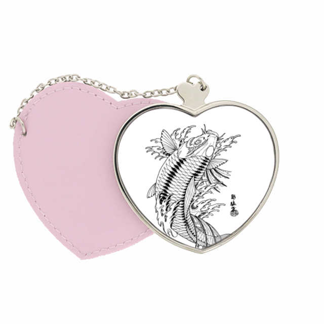 Fish Playing Swimng Sea Seaw Mirror Travel Purse Makeup Heart Pink