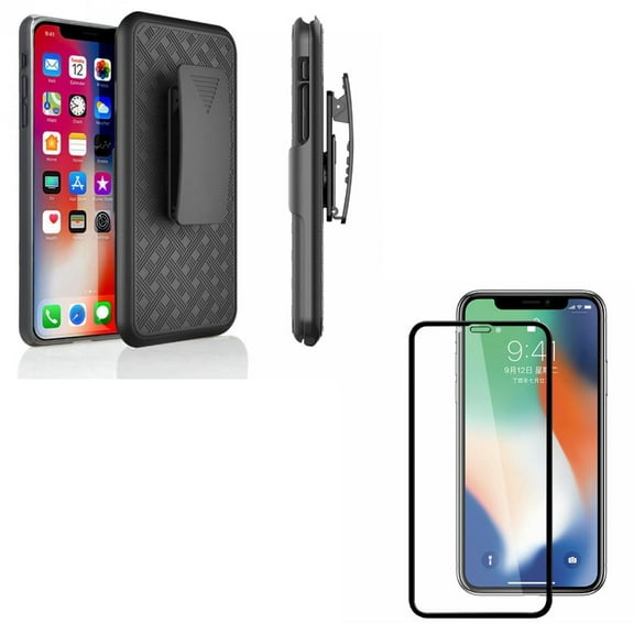 Screen Protector & Case Belt Clip for iPhone XR ONLY - Anti-Glare Tempered Glass Matte 3D Holster Swivel Cover Kickstand Combo