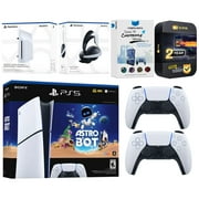 Sony PlayStation 5 Slim Digital Astro Bot Bundle with Disc Drive, Extra Controller, Pulse Elite Headset, MightySkins Voucher and 2 Year Extended Warranty - Glacier White