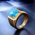 thumbnail image 2 of PAMTIER Men's Stainless Steel Gold Plated Ring with Square Light Blue Gem Stone Size 8, 2 of 4