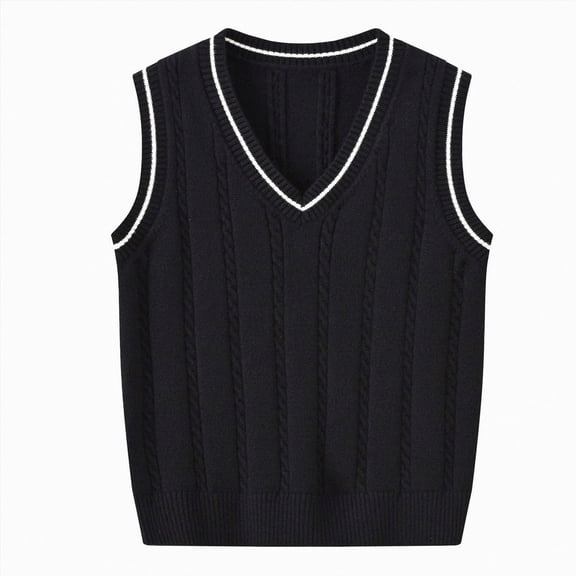 mgoYE Girls Boys Sweater Vest Cotton Kids Uniform Vest V-Neck Sleeveless Knit Pullover for Boy Girls Toddler(Black,8-9 Years)