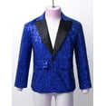 thumbnail image 3 of YONGHS Kids Boys Shiny Sequins Suit Jacket Wedding Formal Tuxedo Long Sleeve Coat Blue 16, 3 of 7