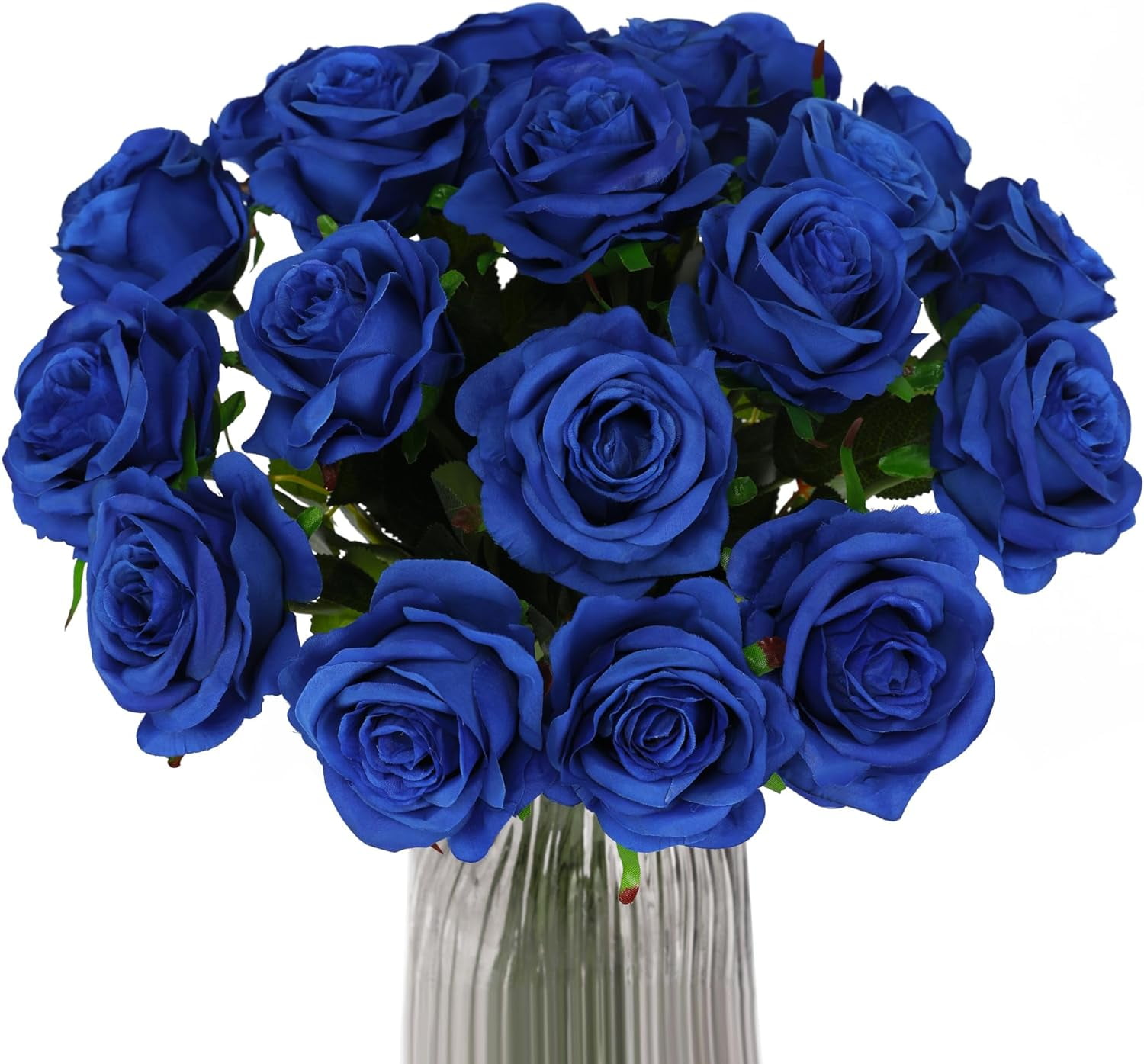 Blue Fake Roses Artificial Flowers - Fake Artificial Roses Silk Flowers with Stems for Home Wedding Hotel Office Centerpiece Decor