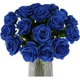 thumbnail image 2 of ZOELNIC Blue Fake Roses Artificial Flowers - 10 Pcs Fake Artificial Roses Silk Flowers with Stems for Home Wedding Hotel Office Centerpiece Decor, 2 of 7
