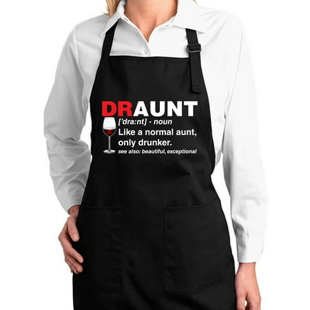 

Wild Bobby Draunt Noun Drunk Aunt Normal Only Drunker Funny Gift Kitchen BBQ Grilling Cooking Graphic Apron with Pockets Black One Size