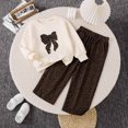 thumbnail image 4 of Vdoaml Girls Crew Neck Sweatshirt with Leopard Bow Print Wide Leg Pants 2 Piece Outfit Kids Fall Casual Clothing Set 6-7 Years Beige, 4 of 5