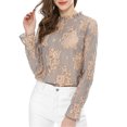 thumbnail image 6 of Unique Bargains Women's Floral Chroect Lace See Through Color Block Blouse, 6 of 8