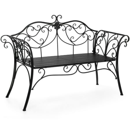 Best Choice Products 52in 2-Person Decorative Metal Iron Patio Garden Bench Outdoor Furniture for Front Porch, Backyard, Balcony, Deck w/ Elegant Scroll Details, Rolled Armrests - (Best Lumber To Build A Deck)