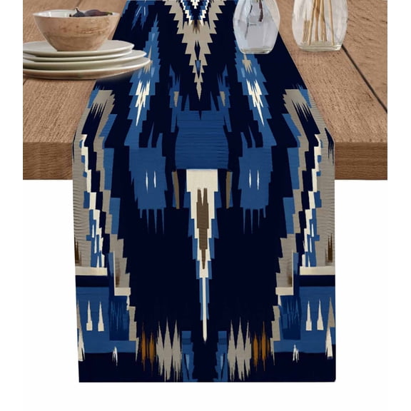 Boho Aztec Table Runner-Cotton Linen- 108 Inch Holiday Dresser Scarves, Southwest Geometric Antique Tribal Ethnic Tablerunner for Kitchen Coffee/Dining Bedroom Living Room Dinner Scarf Décor 13x108