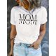 thumbnail image 1 of Camiseta De Mujer Activewear Tops Simples De Verano Para Viajes De MochileroWomen'S Casual Geometric Pattern T-Shirt with "MOM" Print and Heart Design, Polyester, Medium Stretch, Round Neck, Short S, 1 of 6