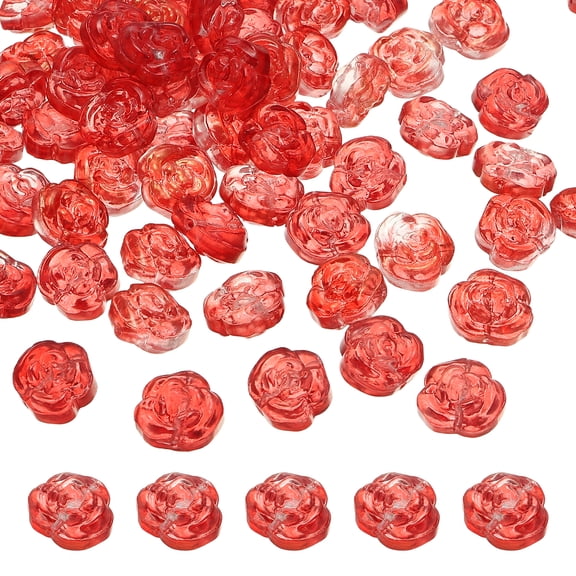 Uxcell 50 Pcs Rose Beads, 0.55" Glass Flower Rose Charm Carved Loose Spacer Crystal Craft Beads for DIY Jewelry Making Bracelet Beading Projects Supplies, Red