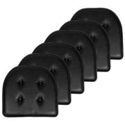Sweet Home Collection Chair Cushion Memory Foam Pads Tufted Slip Non Skid Rubber Back U-Shaped 17" x 16" Seat Cover, 6 Count (Pack of 1), Faux Leather Black