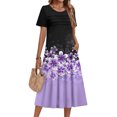 thumbnail image 2 of CHIUNL Women's Summer Midi Dress, Round Neck Pleated Midi Sundress, Casual Retro Porcelain Style A-Line Swing Dress, Women Clothing Spring Dresses Outfits (Purple XXL), 2 of 8