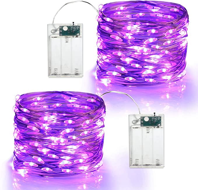Purple Halloween Lights, 19.47ft 60 LED Purple Fairy Lights, 2 Modes