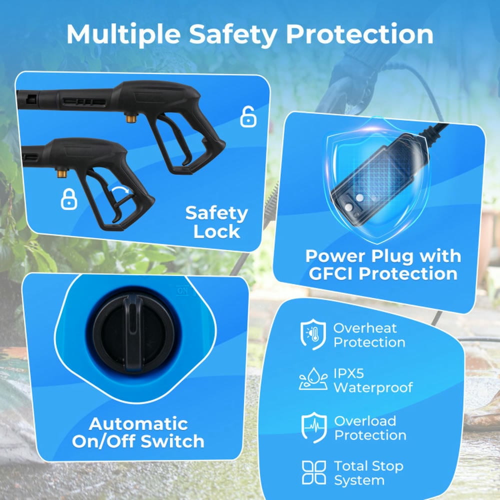 Topcobe 1900 PSI 1.8 GPM Electric Pressure Washer with 4 Quick Connect Nozzles, Practical Tools, High Quality-Blue