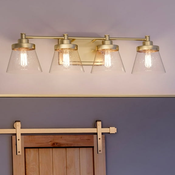 Luxury Traditional Bath Light, 7.75H x 33.5W, with Modern Farmhouse Style, Olde Brass, UHP3995 by Urban Ambiance