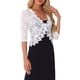 thumbnail image 4 of Chal de Encaje Floral para Mujeres, Manga 3/4, Formal, Elegante, Cárdigan Bolero XS Blanco, 4 of 6