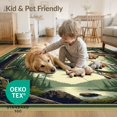 thumbnail image 4 of ODIKA 9'x12' Washable Area Rug Non-Shedding, Easy Care Green Tan Fishing Vintage Fish Forest Rustic Trout Motif with Pine Tree Border for Master Suite, California King, Under Bed, 4 of 7
