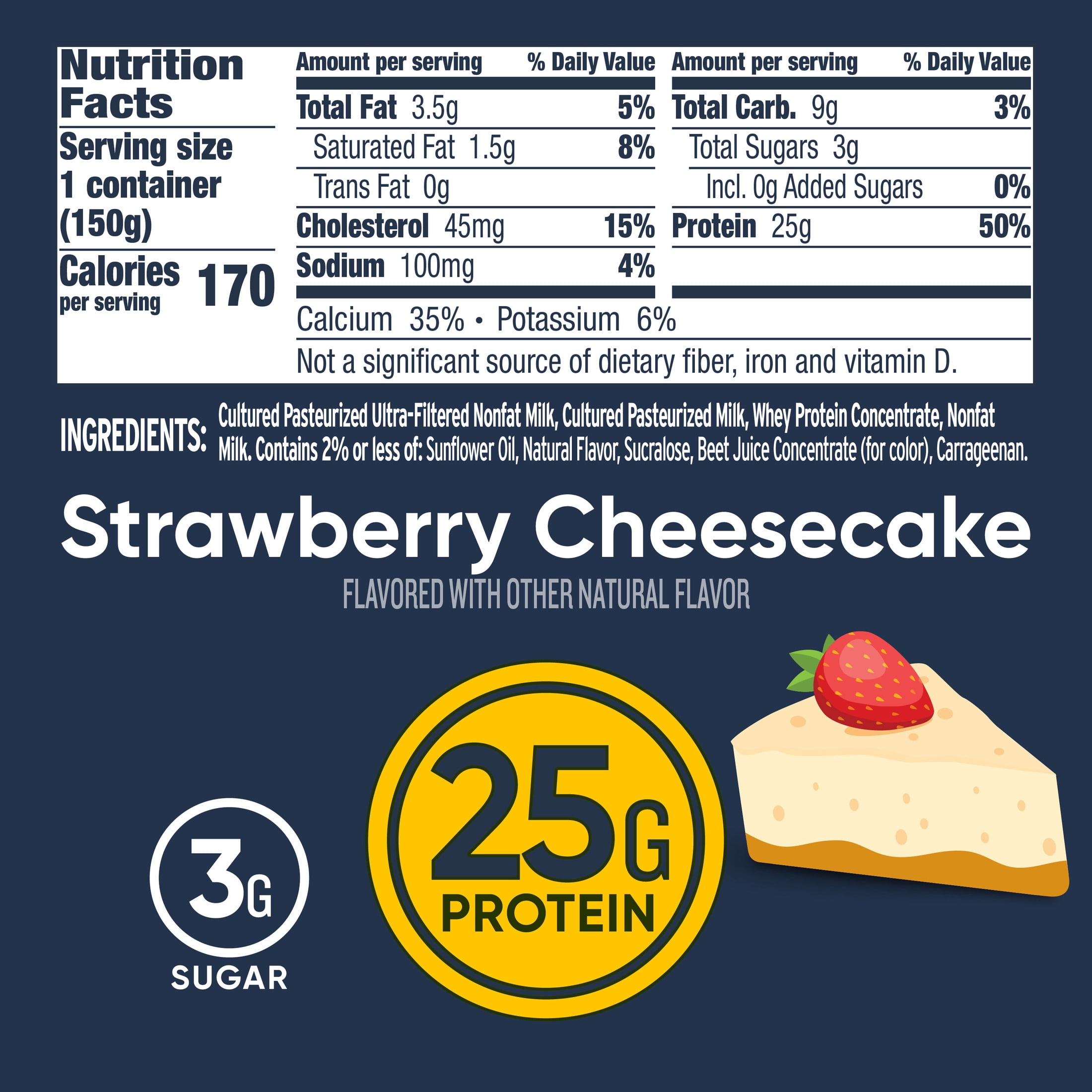 Ratio Protein Yogurt Cultured Dairy Snack, Strawberry Cheesecake, 25g Protein, 5.3 oz