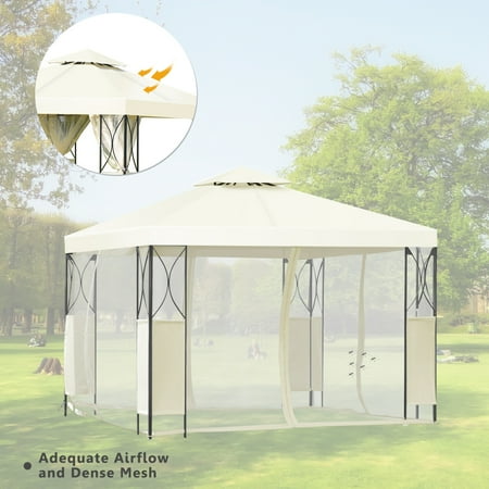 canopy gazebo tier awning shelter x10 tent beige steel netting costway