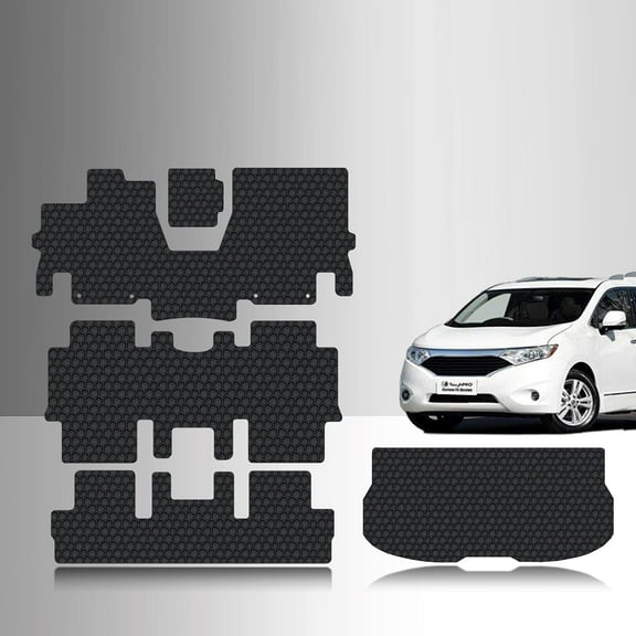 ToughPRO Front   3rd Row   Trunk Mats Compatible with Nissan Quest 2012 - All Weather Heavy Duty (Made in USA) Black Rubber