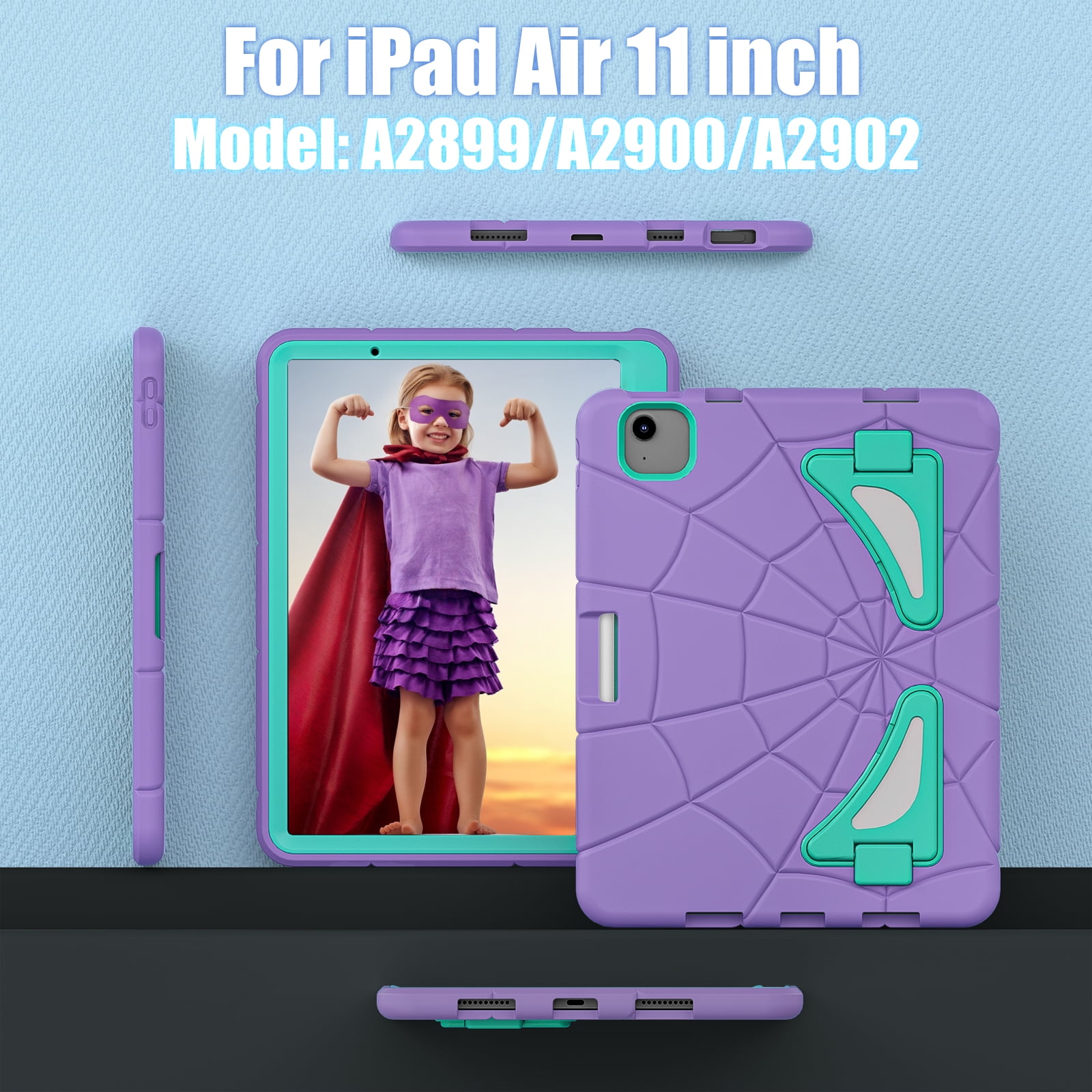 Allytechgroup iPad Pro 11 2024 Case, Cute Stylish Design Kids Friendly Rugged Kickstand Lightweight Silicone PC Case with Pencil Holder for Apple iPad Pro 11 Inch 2024, Purple+Green
