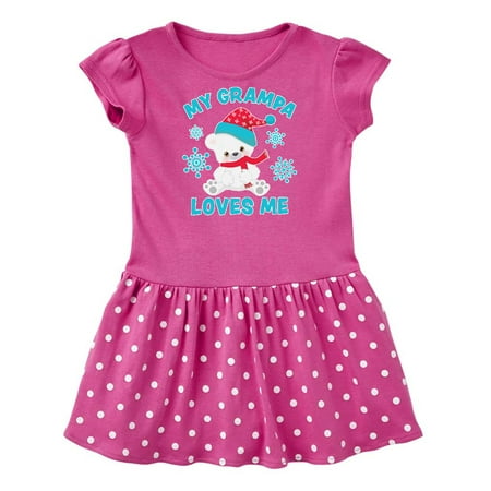 

Inktastic Polar Bear My Grampa Loves Me in Santa Hat with Snowflakes Gift Baby Girl Dress