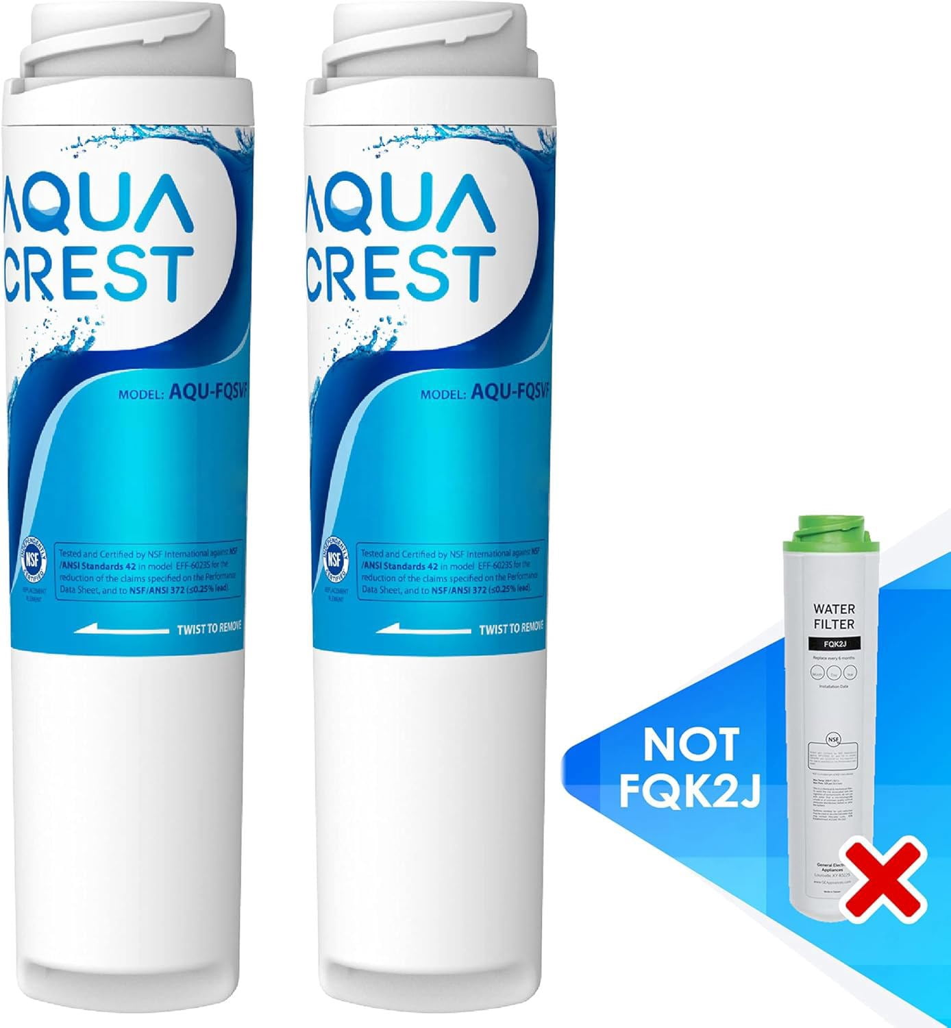 AQUACREST FQSVF NSF 42&372 Certified Undersink Water Filter, Compatible with GE FQSVF, GXSV65R (1 Set)