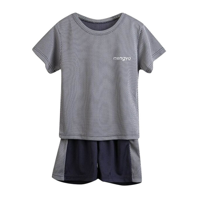 ZHUASHUM Summer Outfits For Boys Girls Short Sleeve Round Neck Home Wear Solid Color Casual Sports Suit Spring Summer Daily Wear Relacx Fit Pant Quick Drying Clothing Set Grey 2-3 Years
