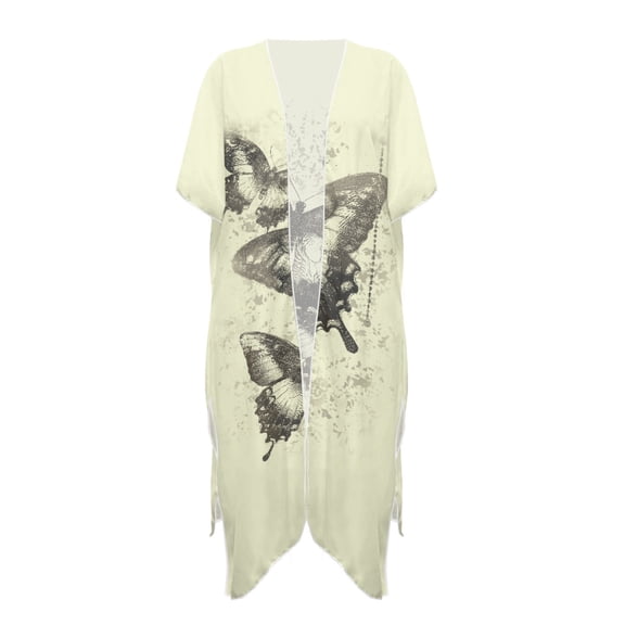 HELLHERO Long Long Kimono Cover Ups for Swimwear Women for Beach Polyester Lightweight Long Kimono Swimsuit Cover Up Butterfly Print