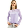 thumbnail image 1 of INSPIRE CHIC Haut à Manches Longues en Mousseline à Col Rond en Dentelle Florale pour Femme, 1 of 6