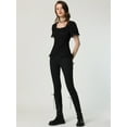thumbnail image 4 of Camisa victoriana Allegra K para mujer con cuello en forma de corazón manga corta cordones blusa gótica Negro XL, 4 of 6