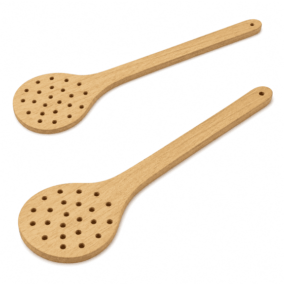DijiiPluss Set of 2 Handcrafted Wooden Slotted Cooking Spoons, Natural Wood Skimmer Ladles for Stirring, Draining, Mixing, Serving & Everyday Cooking