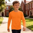 thumbnail image 7 of Boys Girls Long Sleeve Shirts Solid Color Fall Kids soft Crewneck T-Shirts Tops Casual Basic Tees 5-14Y Orange 7-8Years, 7 of 7