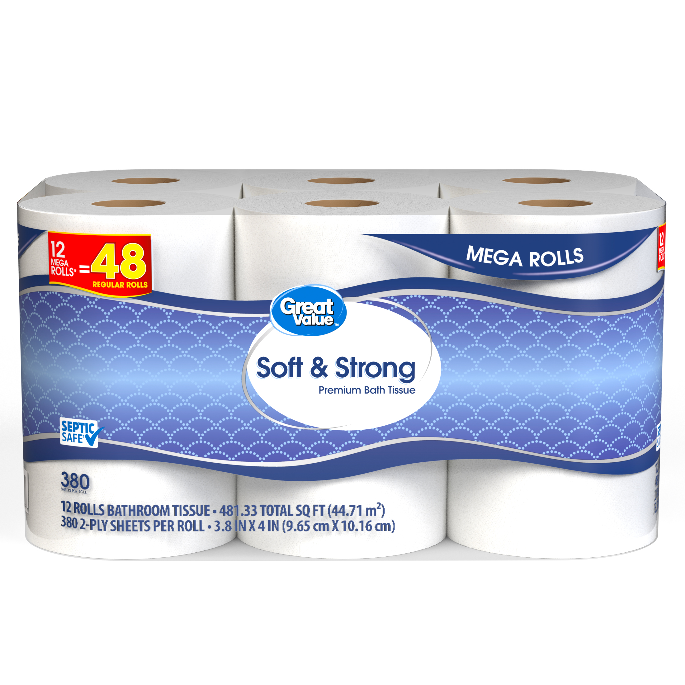 Great Value Soft & Strong Toilet Paper, 12 Mega Rolls photo 2