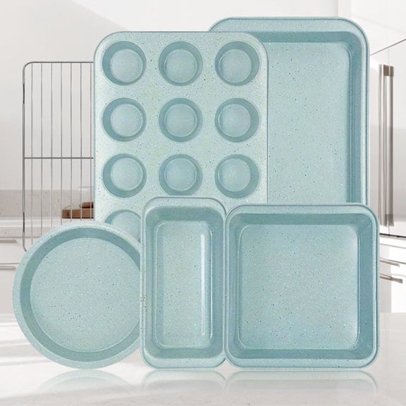 CHEF LANG Bakeware Sets, 5pcs Pans Set, Non-Stick Kitchen Pan,Including Baking Accessories, Cookie Chips, Cake Pan, Bread Pan, Muffin Pan, Pizza Pan - Blue