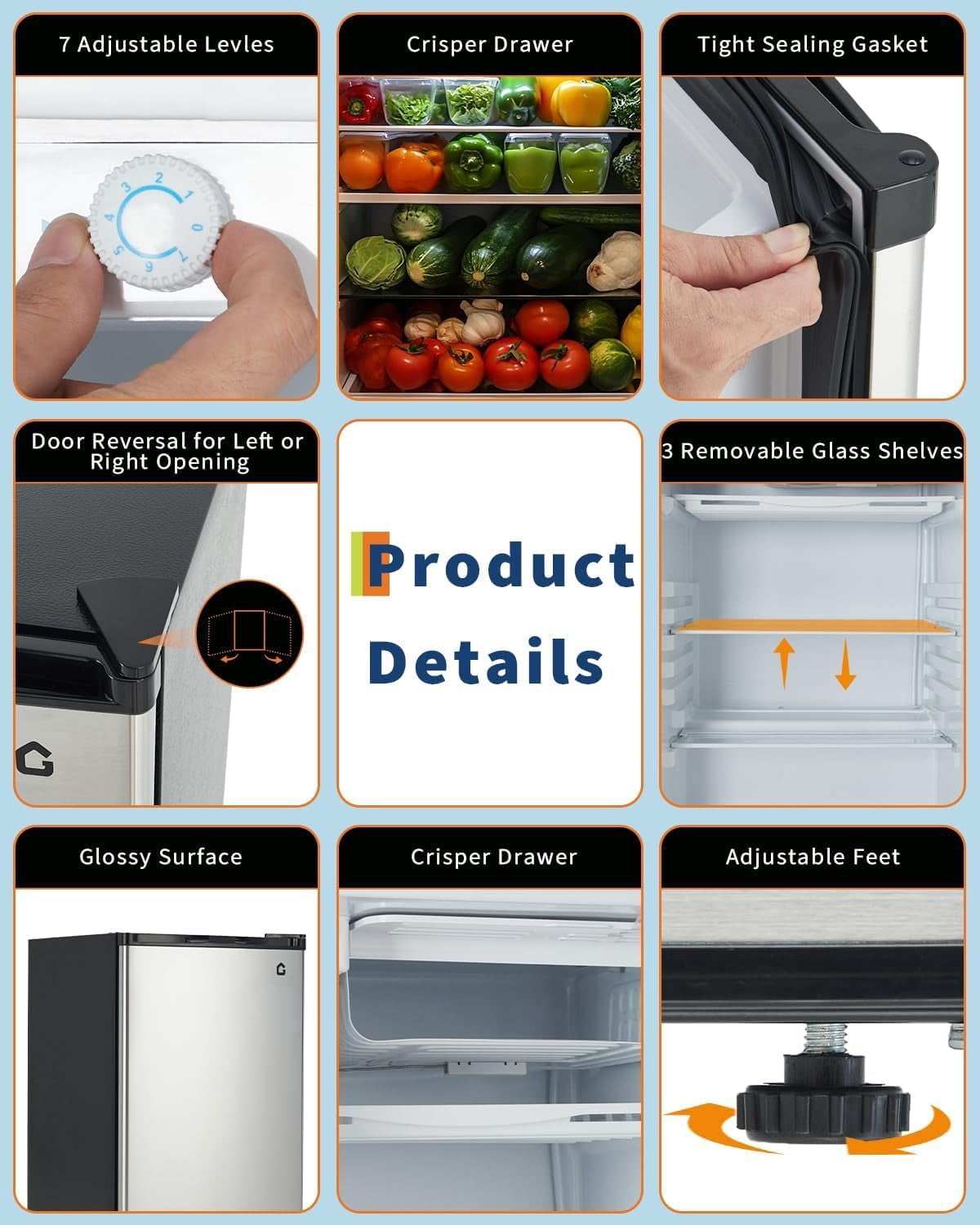 Senfot Compact Metal Household Refrigerator, Mini Fridge for Home Dorm Apartment Office Small Space Cooling Silver 4.5cu.ft