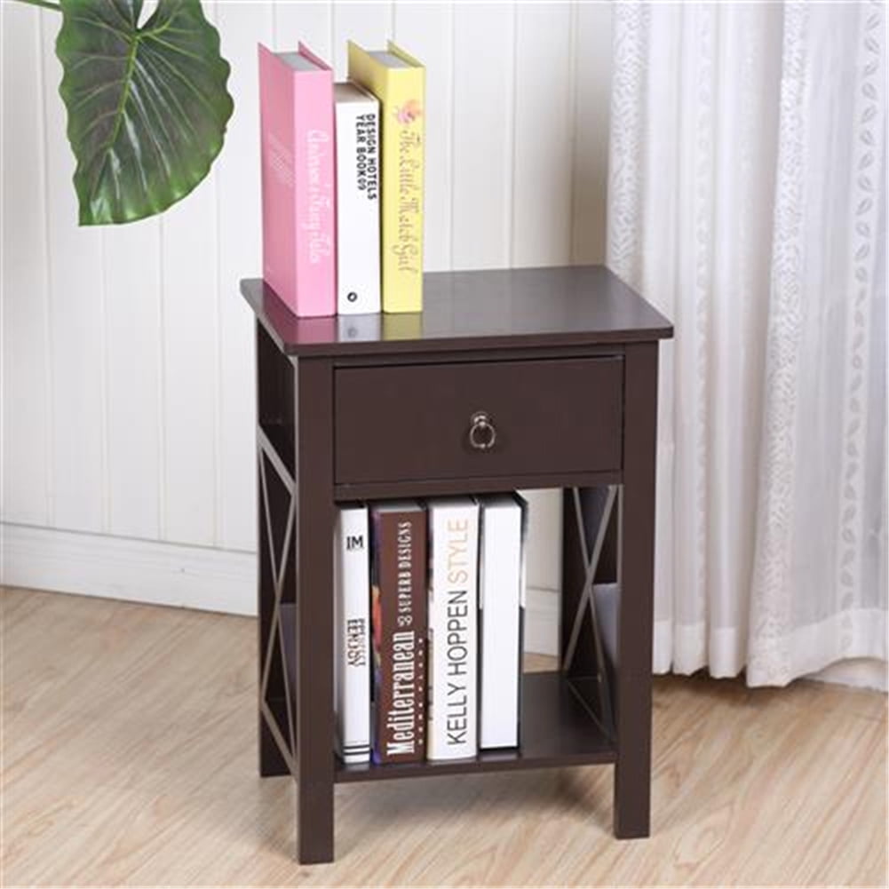 Private Jungle 2-Tier FCH Nightstand with Drawer Storage Shelf, Industrial End Table X-Design Rustic Bedside Table,Brown Private Jungle 2-Tier FCH Nightstand with Drawer Storage Shelf, Industrial End Table X-Design Rustic Bedside Table,Brown